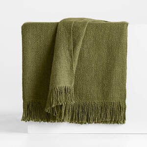 Crate&Barrel Casual Textured Fringe Throw – Cyprus Green 70x55 – NWT